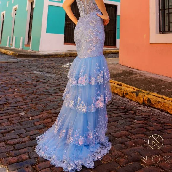 NEW FORMAL MERMAID SLEEVELESS EVENING GOWN EMBROIDERED WITH SEQUINS NX T1337